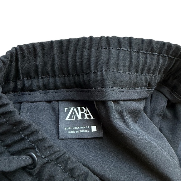 ZARA Men's Black Casual Pants Size L 32x29 Elastic Waist Tapered Leg Stretch - Picture 7 of 7
